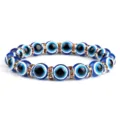 Blauwe Boze Oog Kristal Kralen Armband 10mm Strass Elastische Yoga Sieraad Armband - Rookgeel Strass