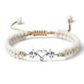 Bracelet tressé à la main double couche avec perles mates blanches et pendentif cœur ECG. - ECG Porcelaine Blanche