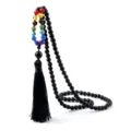 Bohemio 7 chakra cuentas collar largo negro con borla retro sueter cadena joyas mujer - Acabado pulido