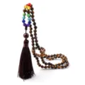 Collier Pendentif Perles Chakra Œil de Tigre Multicolore Mala 108 Perles Bijou Méditation - Œil de tigre