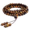 Superbe bracelet mala 108 perles oeil de tigre naturelle bijoux meditation yoga cadeau. - Œil de tigre
