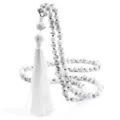 Collar de cuentas blancas con borla mala cuentas de oracion joyeria elegante variante sku - Piedra de Línea Negra