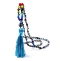 Collier de perles colorées bohème vintage avec gland bleu chakra yoga 108 perles. - Agate Feu Lapis