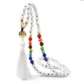 Collar de cuentas de chakra blancas con colgante de árbol de la vida y borla unisex - Estilo Cuentas de Porcelana Blanca