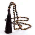 Pulsera de cuentas de ojo de tigre natural con borla marron joya de meditacion. - Ojo de tigre