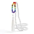 Collana lunga con perline di chakra pietre colorate e nappina bianca per donna e uomo - Porcellana bianca