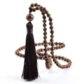 Collar de cuentas de madera natural con colgante de borla largo vintage mala meditación joyas - Cuentas de madera