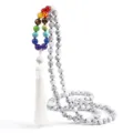 Collana di perline in pietra bianca chakra con nappa lunga catena da maglione per donna - Pietra a Linee Nere