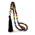 Collana di perline chakra in occhio di tigre da 8 mm con ciondolo albero della vita e nappa - Stile Occhio di Tigre