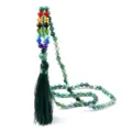 Collier de perles en agate verte bohème 108 avec perles chakra colorées et gland version verte. - Agate à rayures vertes