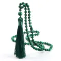 Collar de cuentas verde con patrón de malaquita y borla larga accesorio elegante moda - Pavo real