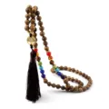 Collana di perle di chakra in legno con ciondolo albero della vita e nappina unisex. - Stile perline di legno