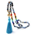 Collana di perle in pietra naturale con ciondolo albero della vita e nappa blu scuro - Stile Agata di Fuoco Lapislazzuli