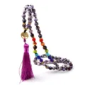 Collana di Perline Viola Mala Chakra Nappa Pendente Albero della Vita Variante - Stile Agata di Fuoco Viola