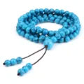 Bracelet de perles Mala turquoise 108, perles de méditation multicouches avec pompon. - Style Turquoise Bleue