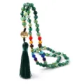 Collana di perle in agata verde chakra con nappa verde e ciondolo albero della vita - Stile Agata a Righe Verdi
