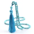 Collar de cuentas de turquesa azul con borla de seda grande joya bohemia para mujer - Turquesa Azul