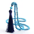 Collar de cuentas de piedra turquesa azul con borla azul oscura joyería larga multicapa - Turquesa Azul