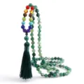 Collana di perle chakra in agata verde con nappa verde scuro lungo maglione stile - Agata a strisce verdi