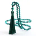 Collar de cuentas turquesa con borla verde, elegante accesorio de joyería bohemia para mujeres. - Turquesa Verde Oscuro