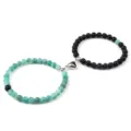 Ensemble de bracelets de perles cœur aimanté en pierre naturelle et lave pour couple. - Lave Vieillie Verte (2 Pcs)