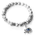 Bracelet de perles en howlite blanche avec pendentif elephant mauvais oeil bijoux yoga - Howlite à Lignes Noires