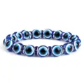 Boze oog kristal kralen armband, blauwe turks oog elastische bedelarmband voor dames. - Koningsblauw Strass