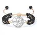 Bracelet tressé double couche avec perles noires mates et pendentif arbre de vie argenté. - Arbre de Vie Mat