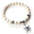 Bracelet de Perles Blanches Pendentif Oeil Turc Papillon Bijou de Pierre Yoga pour Femme - Pierre à Veines Jaunes