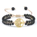 Bracelet tressé double couche en perles noires mates avec charm arbre de vie doré réglable - Arbre Mat