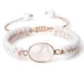 Bracelet de perles blanches tressé à la mode avec pierre rose ovale chaîne réglable - Forme Ovale Porcelaine Blanche