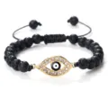 Bracelet De Perles En Pierre De Lava Noire Avec Charme Œil Maléfique Cordon Réglable - Pierre de Lave Or