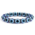 Blauwe Boze Oog Kralen Armband, 10mm Kristal Strass Stretch Bangle Mode Yoga Sieraden - Zwarte Strass