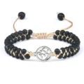 Bracelet tressé double couche en perles noires mates avec pendentif symbole Om SKU - Om Mat