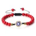 Bracelet perles rouges mauvais œil pendentif strass bleu cordon réglable variante - Turquoise Rouge