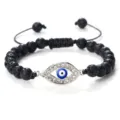 Bracelet Pierre de Lave Oeil Turc Perles Noires Ajustable Macrame Charme Argent Bijou - Pierre de Lave Argent