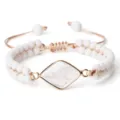 Bracelet de perles blanches réglable pierre précieuse forme diamant cordon tissé bijoux femme - Forme de Losange Porcelaine Blanche