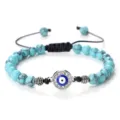 Bracelet tressé de perles œil maléfique bleu avec des pierres turquoise et strass. - Turquoise Bleue