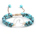 Bracelet de perles turquoise vague réglable bijoux de corde tressée faits à la main nouveauté - Turquoise Bleue Veinée