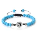 Bracelet de perles œil turc bleu avec pierres turquoises et cordon noir réglable. - Style Turquoise Bleue