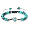 Bracelet de perles mauvais oeil turquoise, bijoux de charme en strass cordon noir réglable - Turquoise du Xinjiang