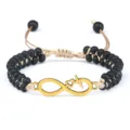 Bracelet tressé double couche en pierre mate 4mm avec charm cœur infini doré réglable. - Infini Battement de Coeur Mat