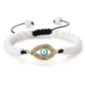 Bracelet de perles mauvais œil perles blanches strass dorés cordon réglable variante - Blanc Mat (Mauvais Oeil Doré)