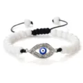 Bracelet Mauvais Oeil en Perles Blanches Ajustable Tressé Bijou Charme Cadeau pour Femme Homme - Pierre Blanche Mate Argent
