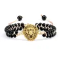Bracelet de perles tissé double couche pour homme avec pendentif tête de lion or et noir. - Lion Brillant