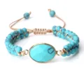Tendance bracelet perles turquoise réglable double couche ovale pierre bijoux pour femmes - Turquoise Bleue Forme d'Œuf