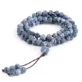 Bracelet mala en agate craquelée bleue 108 perles style de bijoux de méditation. - Pierre noire vieillie