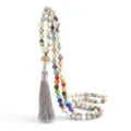 Multi-color natural gemstone beads tree of life tassel necklace and bracelet variant. - Amazonite