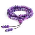 Bracelet mala 108 perles en agate craquelée violette bijou méditation yoga femme quotidien. - Pierre patinée violette