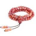 Bracelet multi-tours en agate rouge 108 perles, bijoux de méditation noués pour femmes. - Agate Rouge Veinée